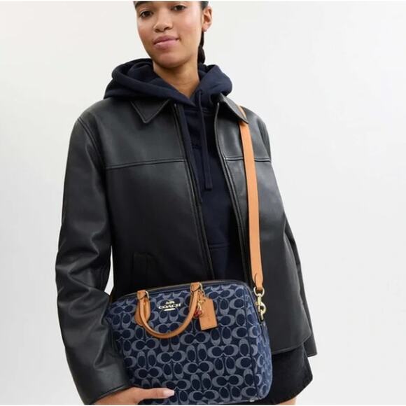 NWT Coach Rowan Large Satchel Bag In Signature Blue Denim Canvas - Picture 12 of 15